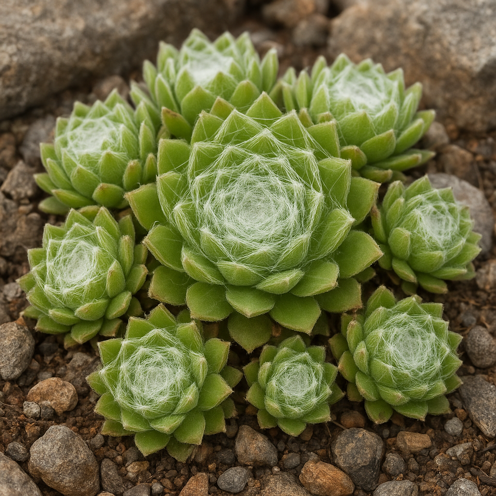 Rojnik pajęczynowaty – Sempervivum arachnoideum – roślina skalna