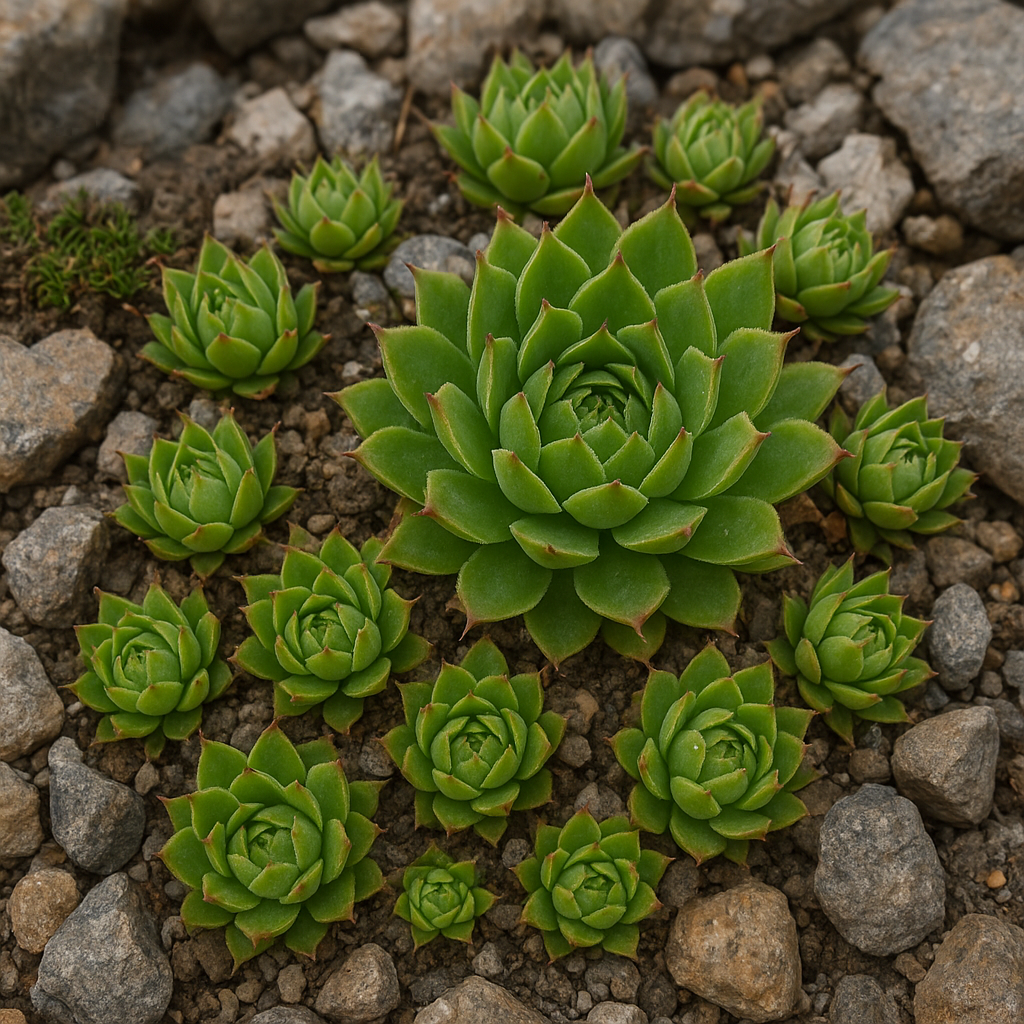 Rojnik alpejski – Sempervivum alpinum – roślina skalna