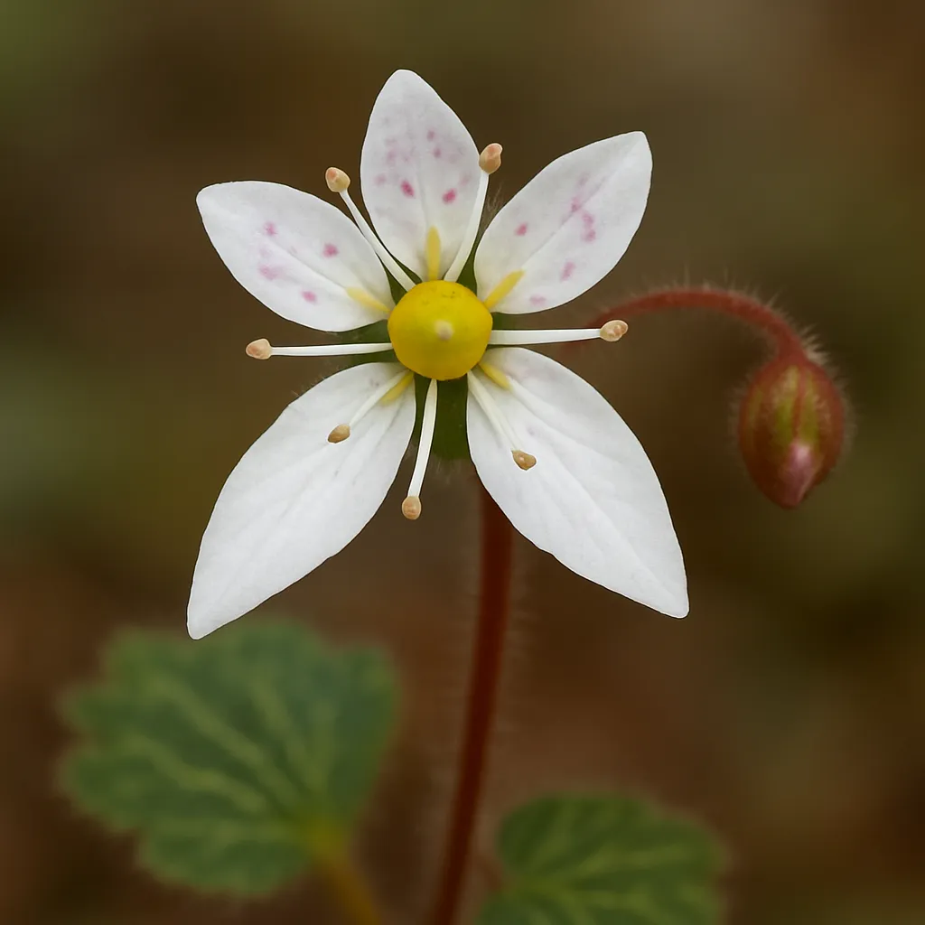 Kwiat Saxifraga (skalnica) – Saxifraga stolonifera